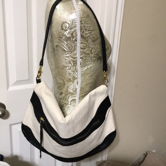 Anna Corina folded leather with canvas handbag with double straps. Like new! - Picture 4 of 7